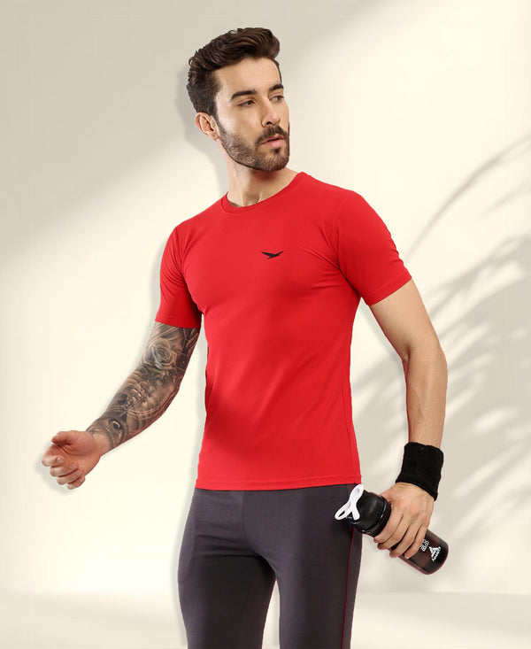 HiFlyers Men Regular Fit Polyster Pique Round Neck Half Sleev Tshirt Red