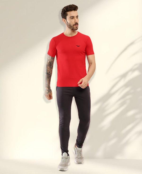 HiFlyers Men Regular Fit Polyster Pique Round Neck Half Sleev Tshirt Red