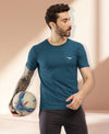 HiFlyers Men Regular Fit Polyster Pique Round Neck Half Sleev Tshirt Teal Blue