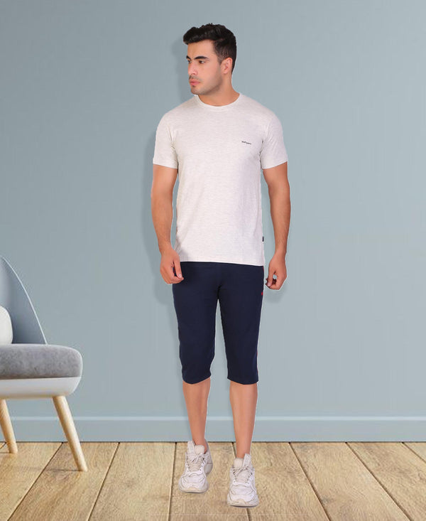 HiFlyers Men Slim Fit Self-Design Premium Rn Tshirts Ecru Melange