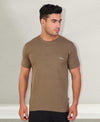HiFlyers Men Slim Fit Self-Design Premium Melange Rn Tshirts Olive