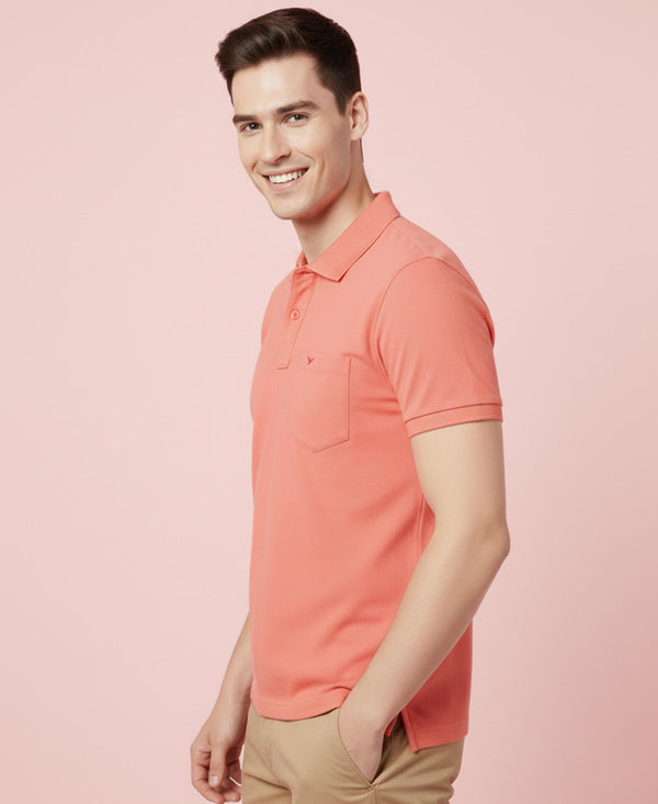 HiFlyers Men'S Solid Regular Fit Polo T-Shirt With Pocket -Cherry