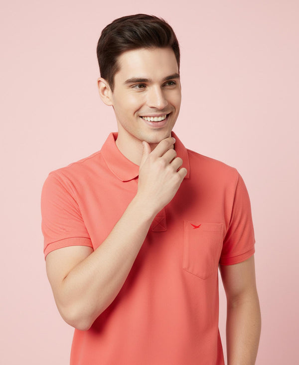 HiFlyers Men'S Solid Regular Fit Polo T-Shirt With Pocket -Cherry