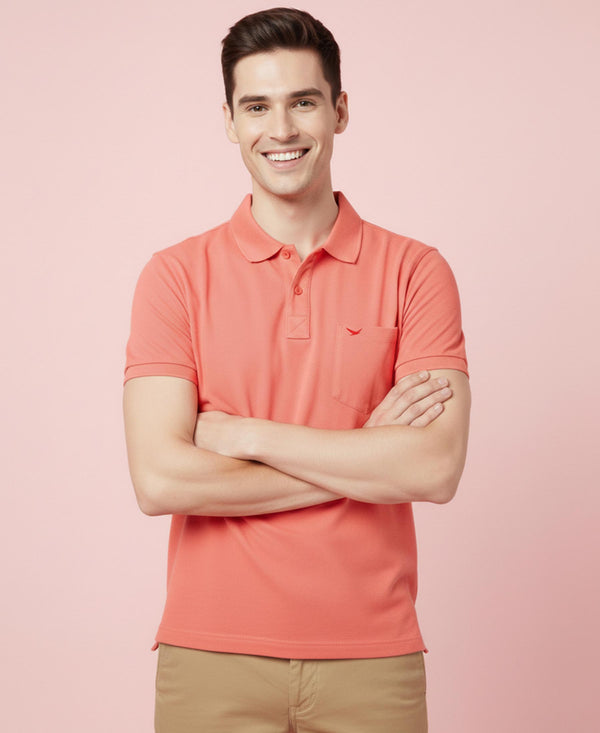 HiFlyers Men'S Solid Regular Fit Polo T-Shirt With Pocket -Cherry