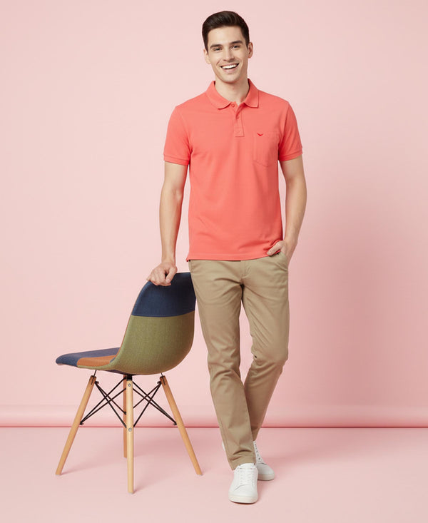 HiFlyers Men'S Solid Regular Fit Polo T-Shirt With Pocket -Cherry