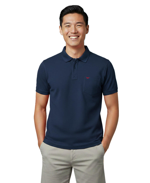 HiFlyers Men'S Solid Regular Fit Polo T-Shirt With Pocket -Denim