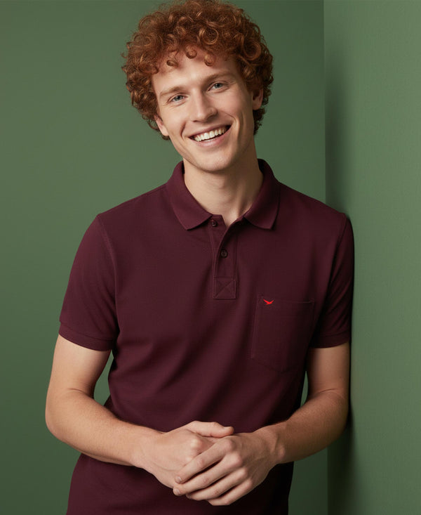 HiFlyers Men'S Solid Tshirts With Pocket Maroon
