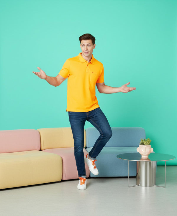 HiFlyers Men'S Solid Tshirts With Pocket Mustard