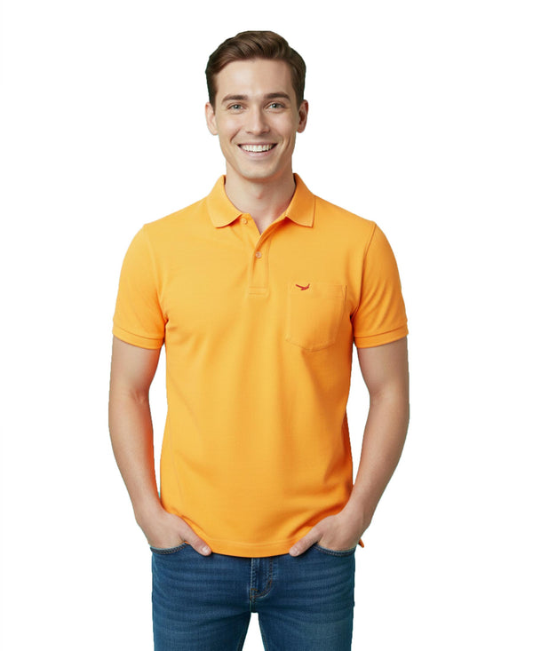 HiFlyers Men'S Solid Regular Fit Polo T-Shirt With Pocket -Mustard