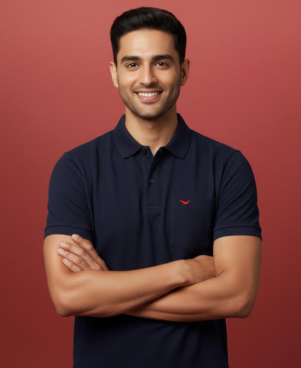 HiFlyers Men'S Solid Tshirts With Pocket Navy