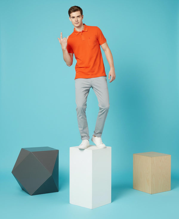 HiFlyers Men'S Solid Tshirts With Pocket Orange