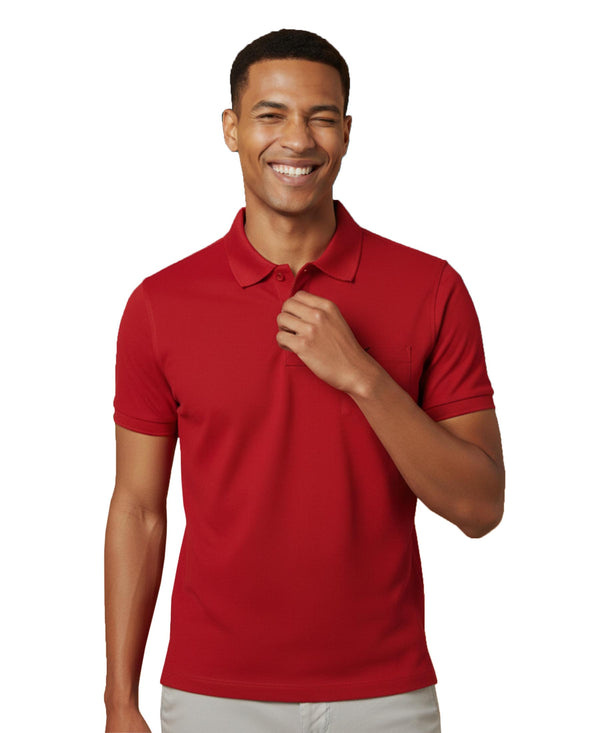 HiFlyers Men'S Solid Regular Fit Polo T-Shirt With Pocket -Red
