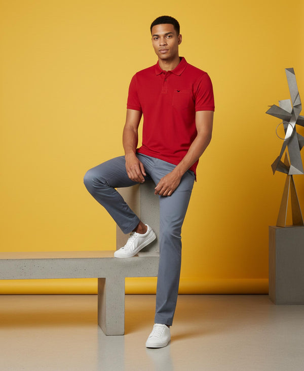 HiFlyers Men'S Solid Tshirts With Pocket Red
