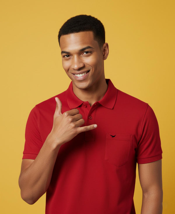 HiFlyers Men'S Solid Tshirts With Pocket Red