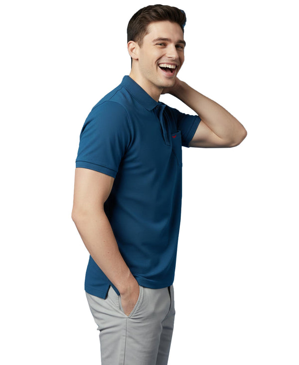 HiFlyers Men'S Solid Regular Fit Polo T-Shirt With Pocket -Royal Blue