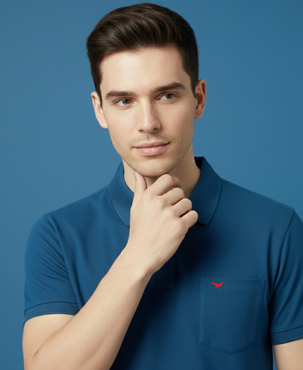 HiFlyers Men'S Solid Regular Fit Polo T-Shirt With Pocket -Royal Blue