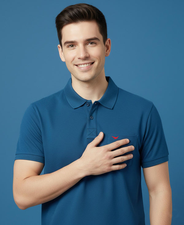 HiFlyers Men'S Solid Regular Fit Polo T-Shirt With Pocket -Royal Blue