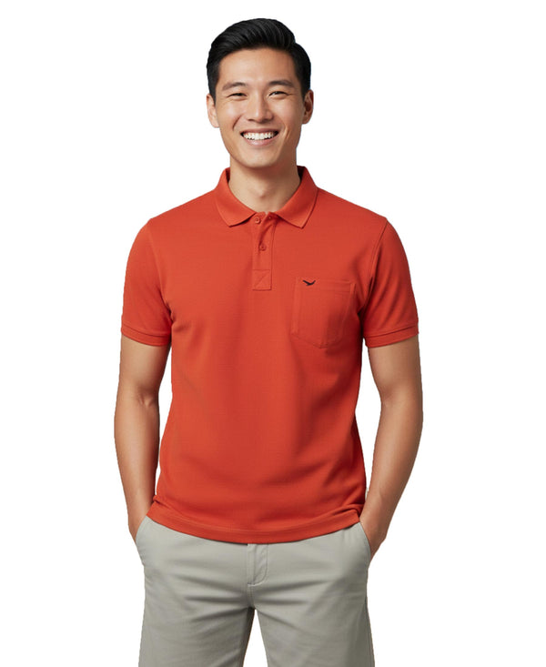 HiFlyers Men'S Solid Regular Fit Polo T-Shirt With Pocket -Rust
