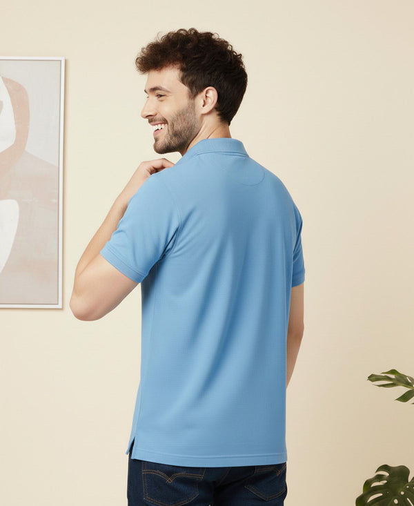 HiFlyers Men'S Solid Regular Fit Polo T-Shirt With Pocket -Sky Blue