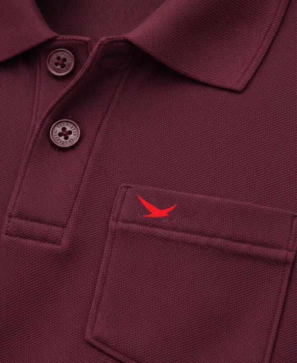 HiFlyers Men'S Solid Regular Fit Polo T-Shirt With Pocket -Wine