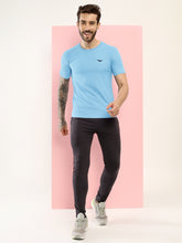 Hiflyers Men Regular Fit Polyster Pique Round Neck Half Sleev Tshirt Sky Blue