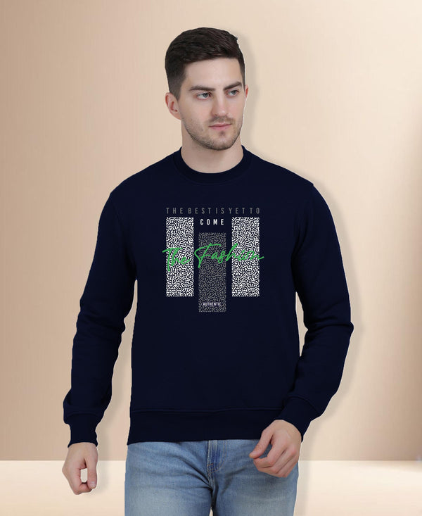 Hiflyers Men|Regular Fit|Chest Printed Cotton Fleece|Soft Stylish Casual Winter Wear Sweatshirt|Navy