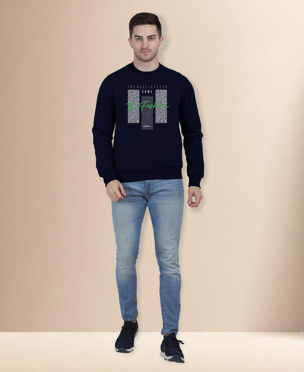 Hiflyers Men|Regular Fit|Chest Printed Cotton Fleece|Soft Stylish Casual Winter Wear Sweatshirt|Navy