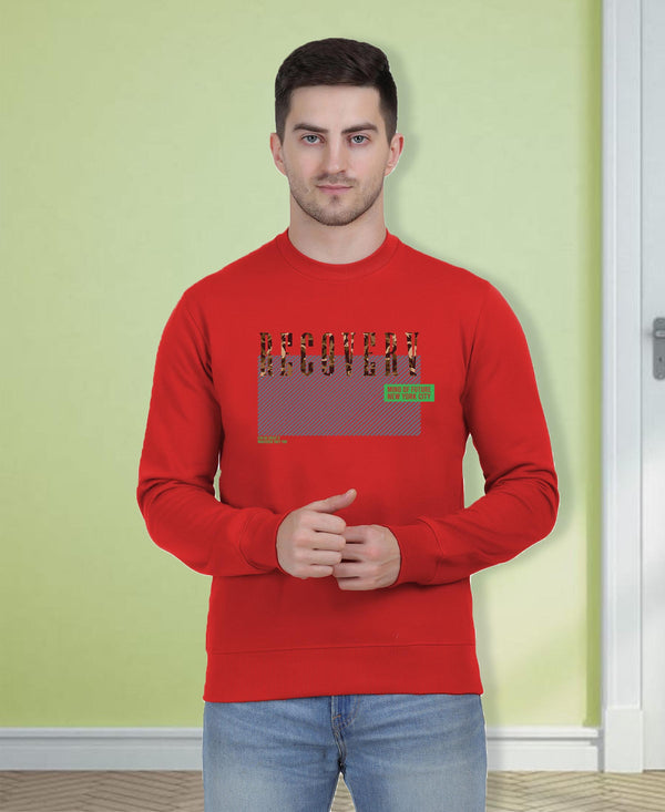 Hiflyers Men|Regular Fit|Chest Printed Cotton Fleece|Soft Stylish Casual Winter Wear Sweatshirt|Red