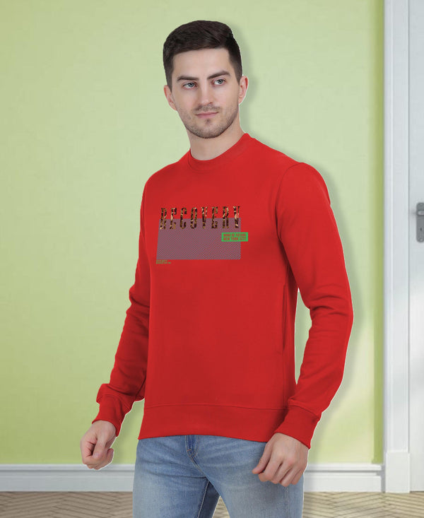 Hiflyers Men|Regular Fit|Chest Printed Cotton Fleece|Soft Stylish Casual Winter Wear Sweatshirt|Red