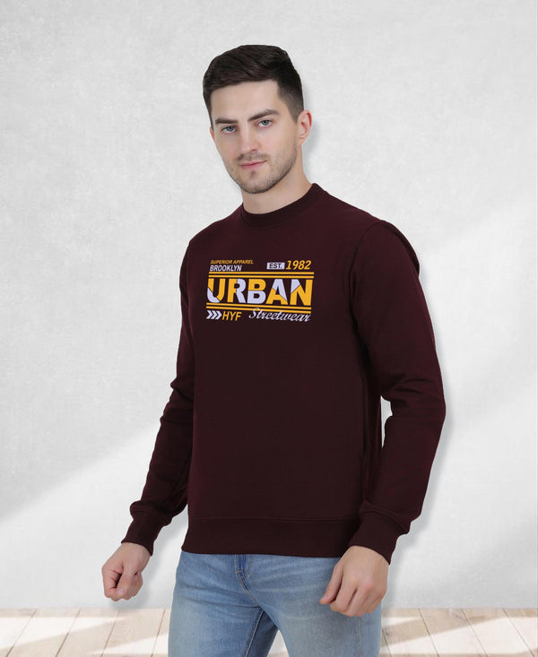 Hiflyers Men|Regular Fit|Chest Printed Cotton Fleece|Soft Stylish Casual Winter Wear Sweatshirt|Wine