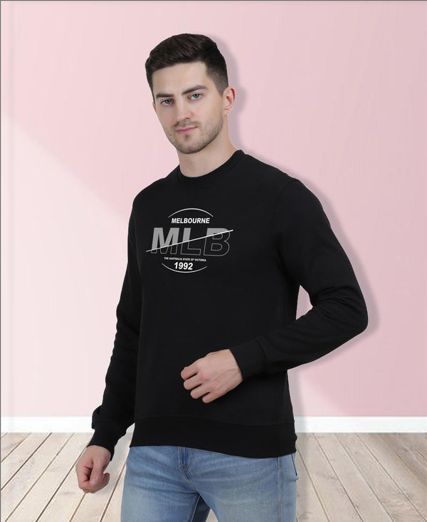 Hiflyers Men|Regular Fit|Chest Printed Cotton Fleece|Soft Stylish Casual Winter Wear Sweatshirt|Black