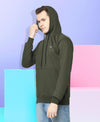 HiFlyers Men Olive Cotton Fleece Smart FitSolid Sweatshirt With Hood