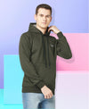 HiFlyers Men Olive Cotton Fleece Smart FitSolid Sweatshirt With Hood