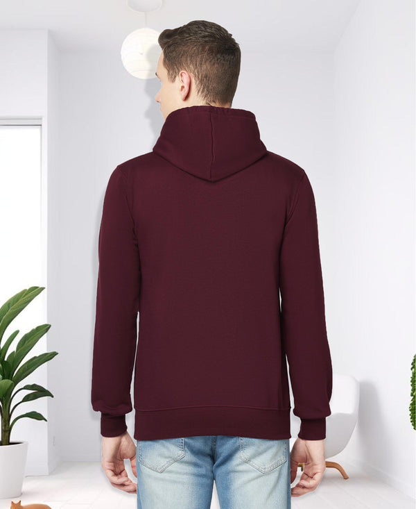 HiFlyers Men Wine Cotton Fleece Smart FitSolid Sweatshirt With Hood