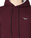 HiFlyers Men Wine Cotton Fleece Smart FitSolid Sweatshirt With Hood