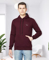HiFlyers Men Wine Cotton Fleece Smart FitSolid Sweatshirt With Hood
