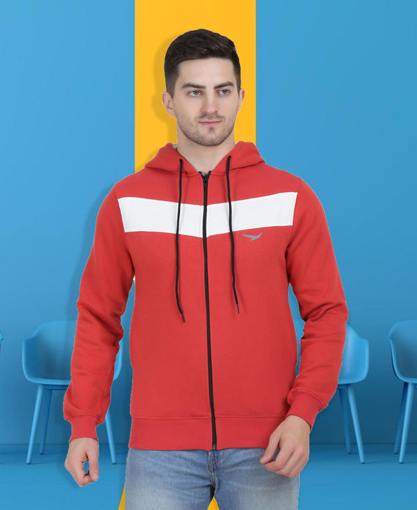 HiFlyers Mens Orange Regular Fit Printed Sweatshirt With Hood And Zipper