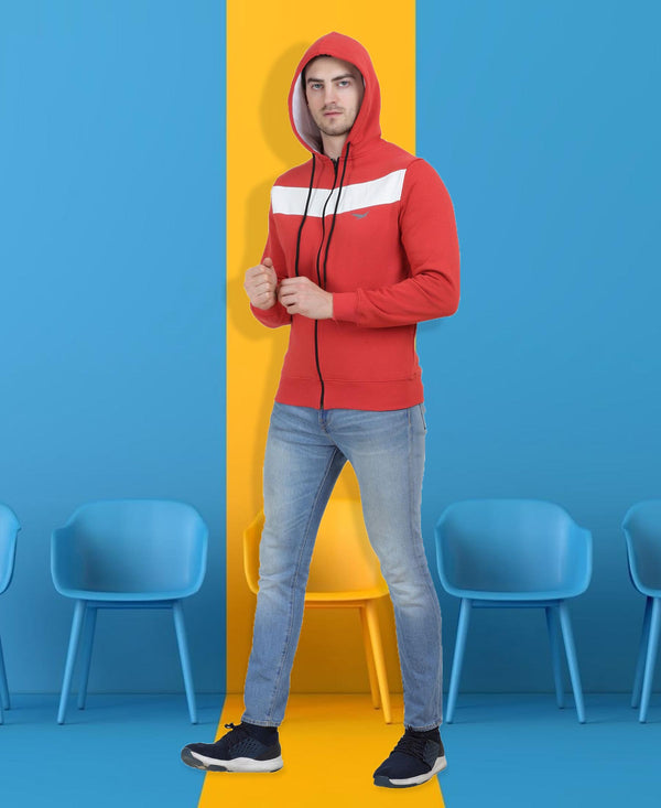 HiFlyers Mens Orange Regular Fit Printed Sweatshirt With Hood And Zipper