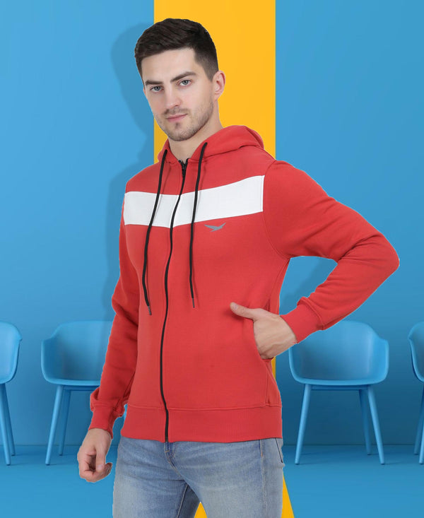 HiFlyers Mens Orange Regular Fit Printed Sweatshirt With Hood And Zipper