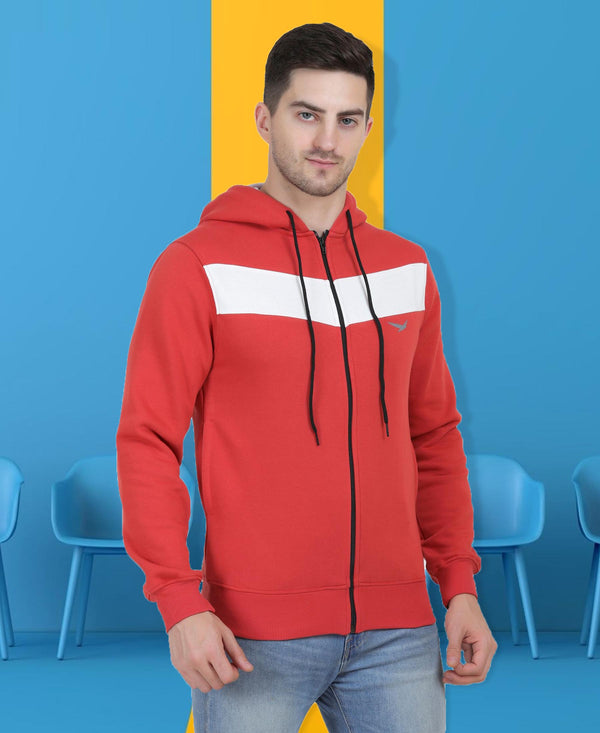 HiFlyers Mens Orange Regular Fit Printed Sweatshirt With Hood And Zipper