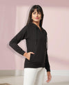 HiFlyers Women Black Cotton FleeceSolid Sweatshirt With Hood