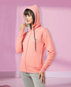 HiFlyers Women Coral Cotton FleeceSolid Sweatshirt With Hood