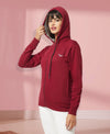 HiFlyers Women Maroon Cotton FleeceSolid Sweatshirt With Hood