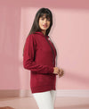 HiFlyers Women Maroon Cotton FleeceSolid Sweatshirt With Hood