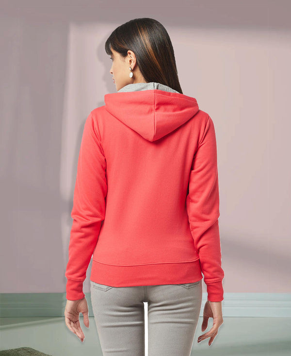 HiFlyers Women Orange Cotton FleeceSolid Sweatshirt With Hood