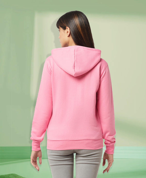 HiFlyers Women Pink Cotton FleeceSolid Sweatshirt With Hood