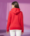 HiFlyers Women Red Cotton FleeceSolid Sweatshirt With Hood