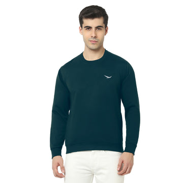 Hiflyers Men Slim Fit Solid Cotton Fleece Sweatshirt -Dark Green