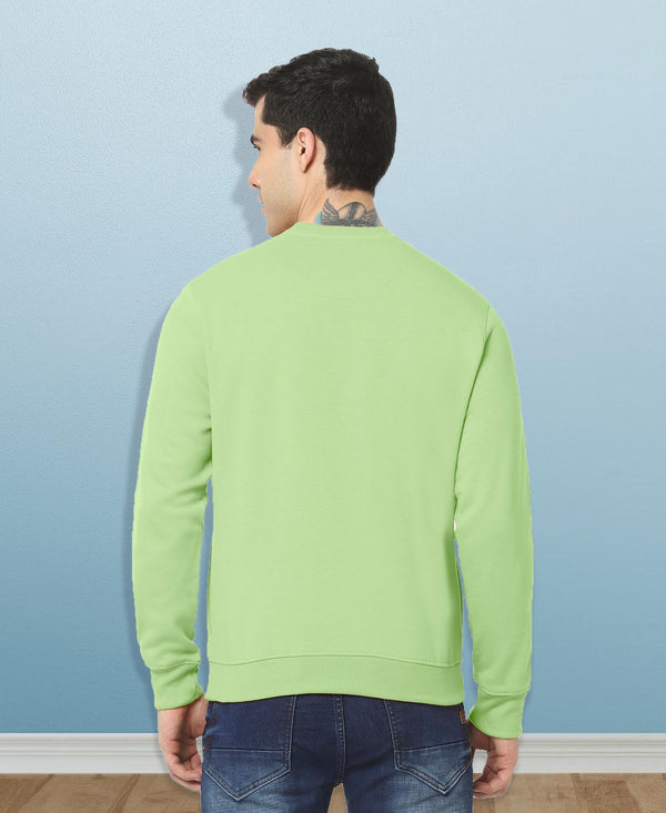 HiFlyers Men Slim Fit Solid Cotton Fleece Sweatshirt -Pista Green