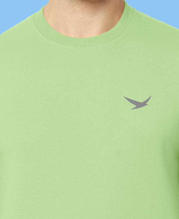 HiFlyers Men Slim Fit Solid Cotton Fleece Sweatshirt -Pista Green